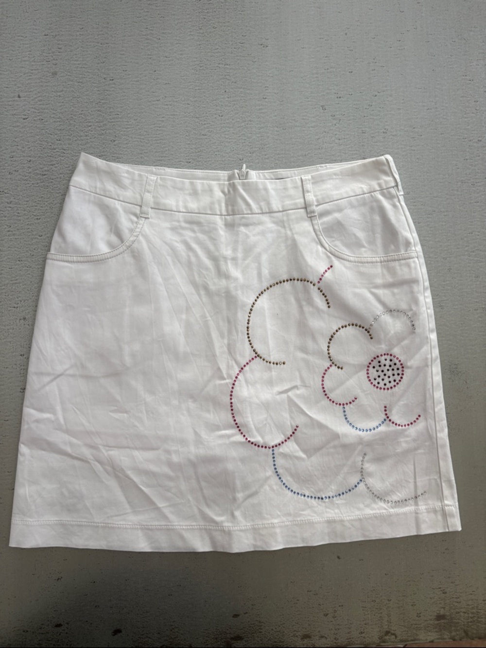 White Women's Skirt with Floral Stud Detail